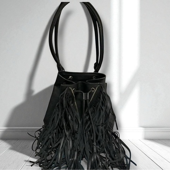 ZARA Faux Leather Fringe Bucket Backpack - Picture 8 of 8